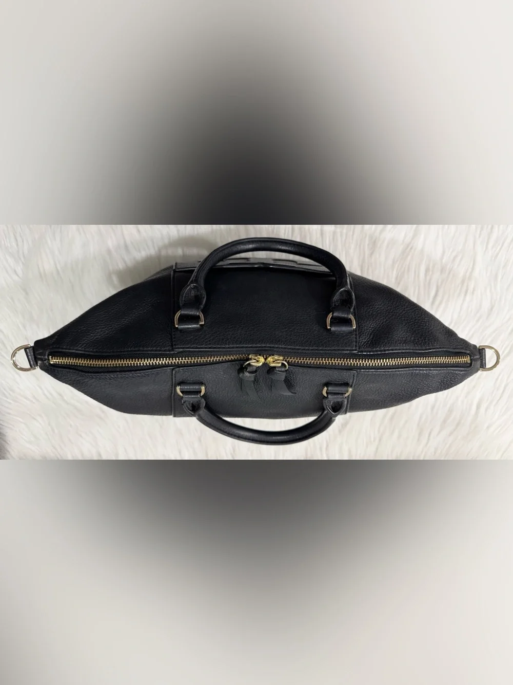 Tory Burch Bombe T Slouchy Satchel Soft Pebbled Leather Black VGUC